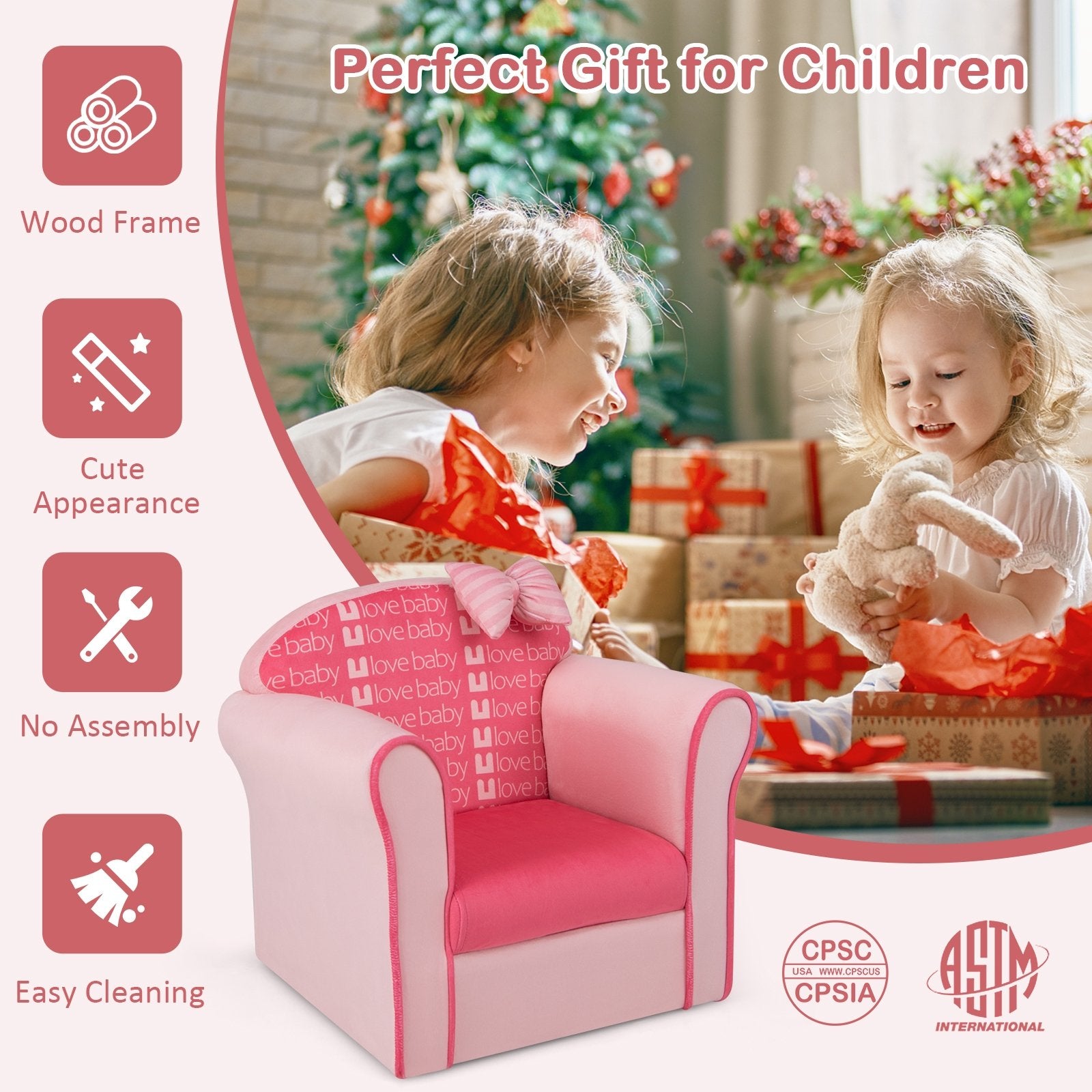 Original Kids Sofa with Armrest and Thick Cushion, Pink Kids Chairs & Seating   at Gallery Canada