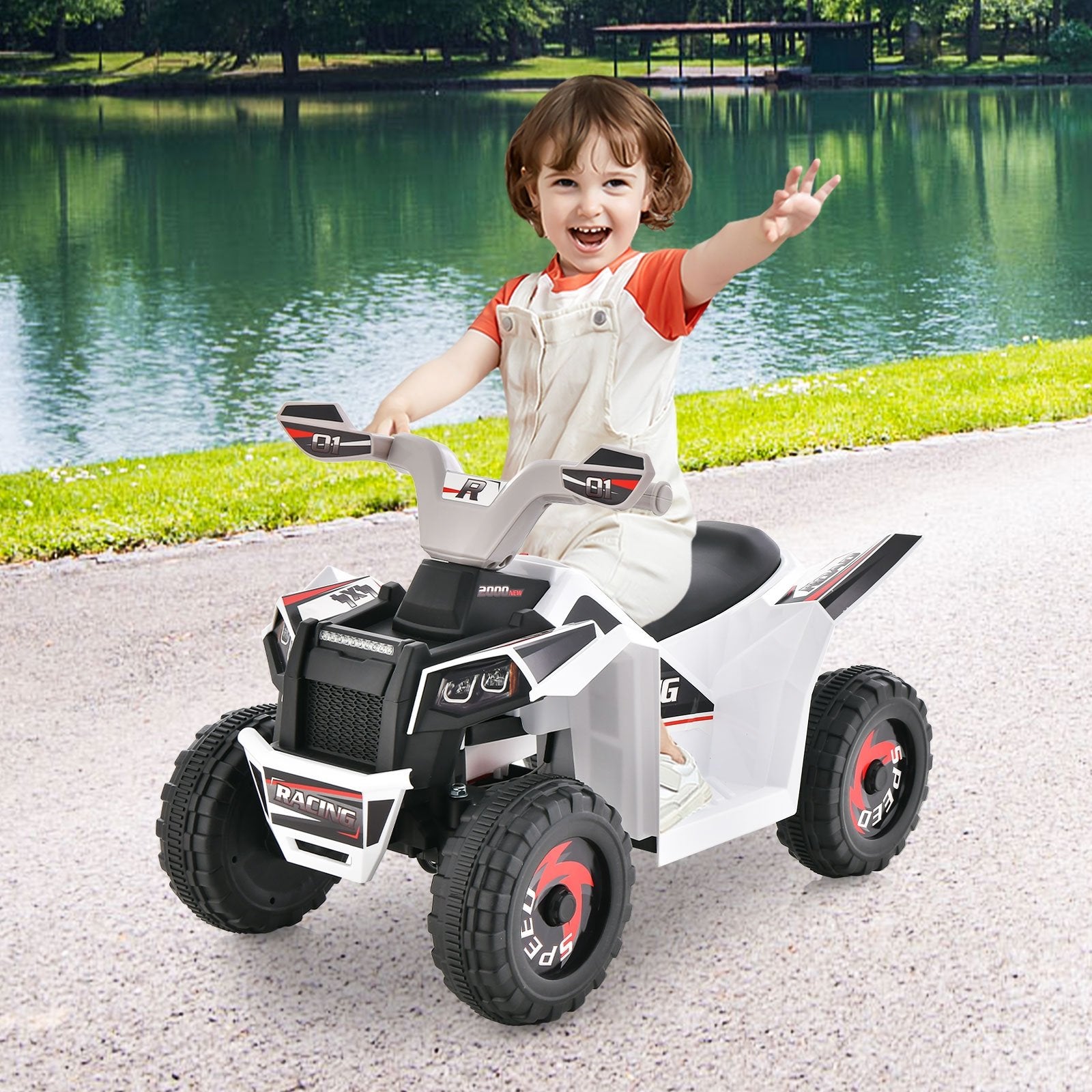 Kids Ride on ATV 4 Wheeler Quad Toy Car with Direction Control, White Powered Ride On Toys   at Gallery Canada