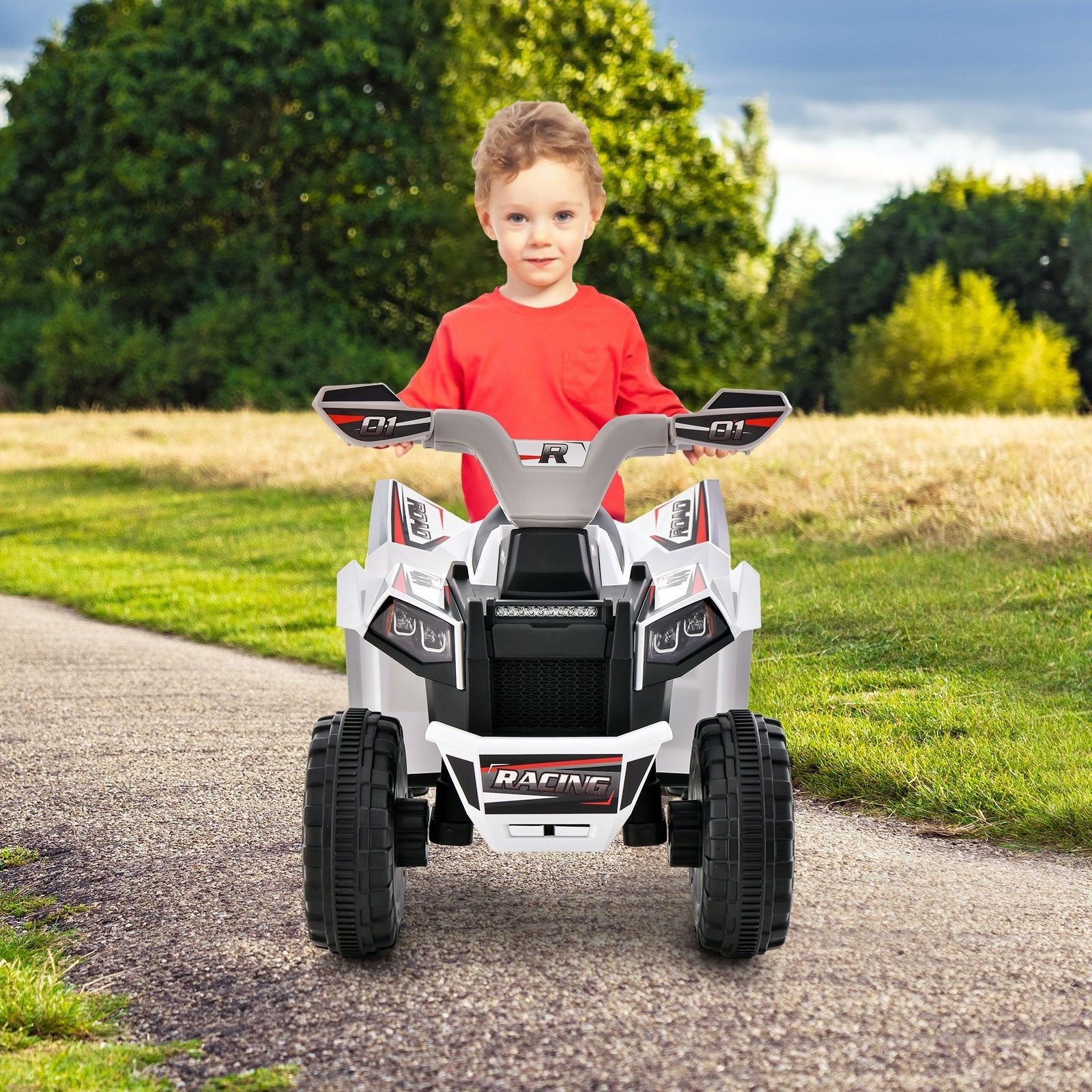 Kids Ride on ATV 4 Wheeler Quad Toy Car with Direction Control, White Powered Ride On Toys   at Gallery Canada