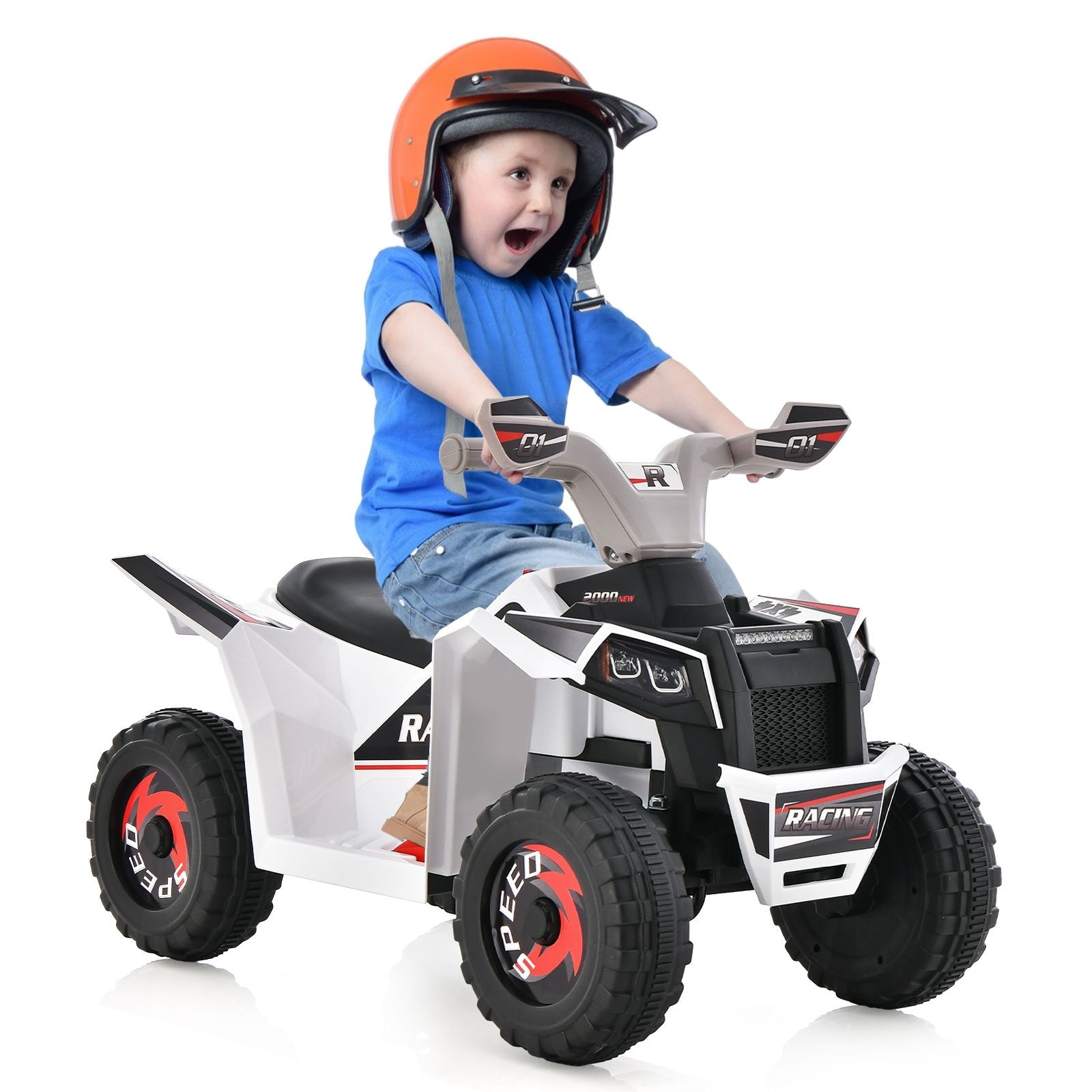 Kids Ride on ATV 4 Wheeler Quad Toy Car with Direction Control, White Powered Ride On Toys   at Gallery Canada