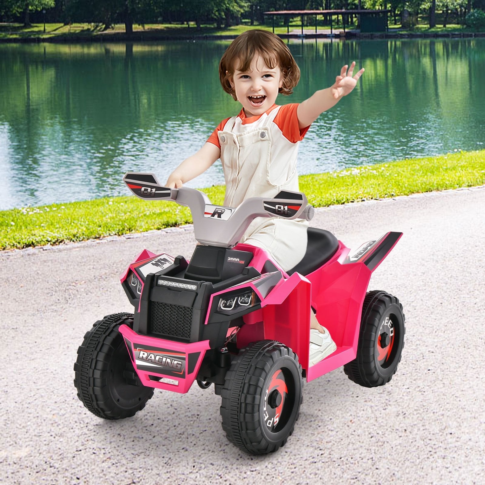 Kids Ride on ATV 4 Wheeler Quad Toy Car with Direction Control, Pink Powered Ride On Toys   at Gallery Canada