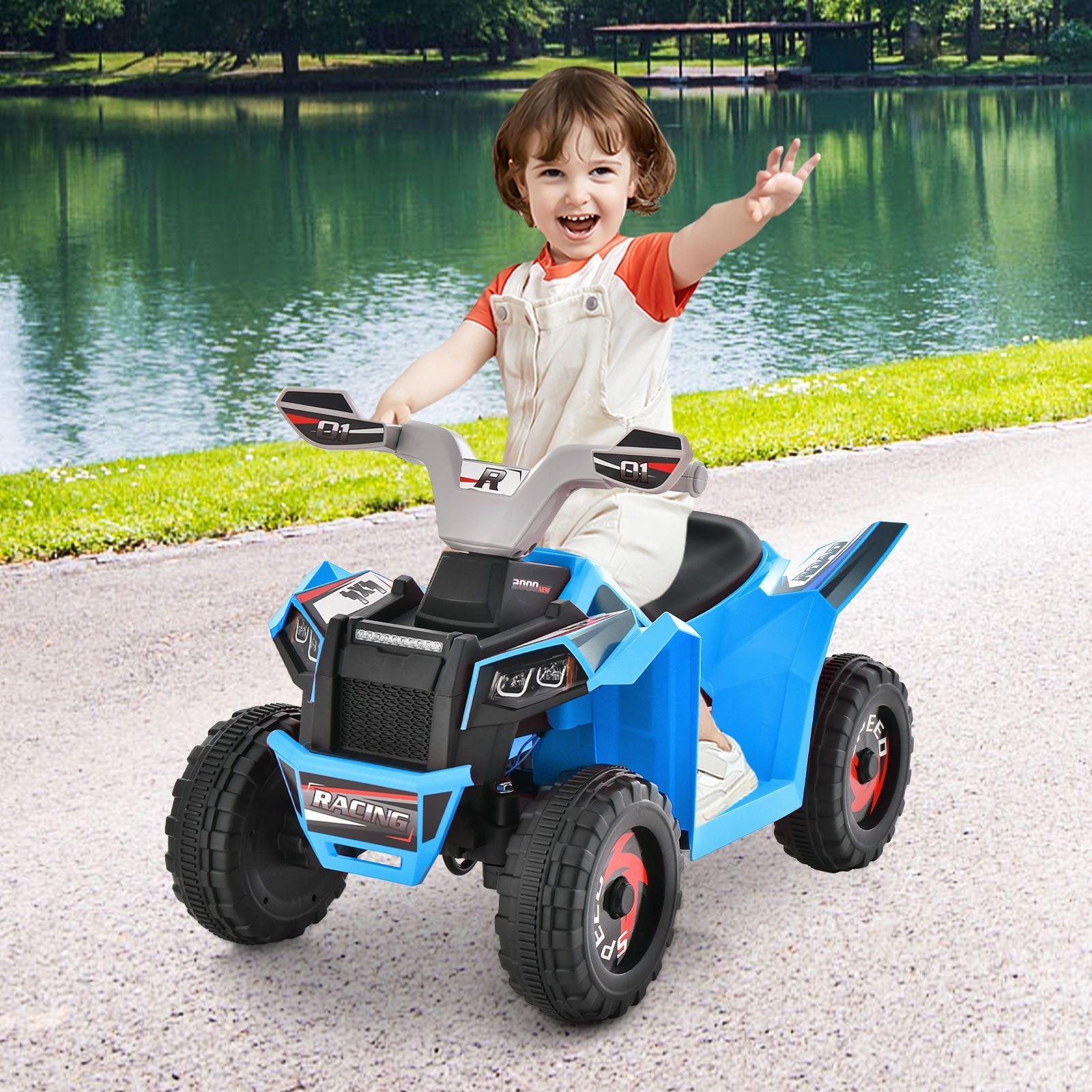 Kids Ride on ATV 4 Wheeler Quad Toy Car with Direction Control, Blue Powered Ride On Toys   at Gallery Canada