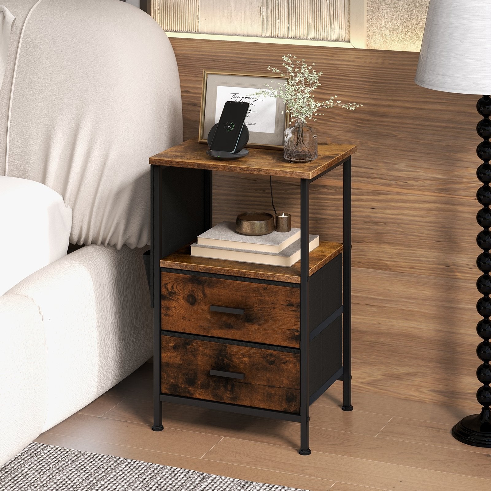 Industrial Bedside Table with USB Ports and AC Outlets for Bedroom Living  Room-1 Piece, Rustic Brown Nightstands   at Gallery Canada