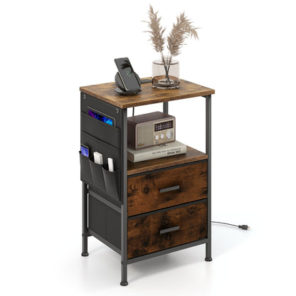 Industrial Bedside Table with USB Ports and AC Outlets for Bedroom Living  Room-1 Piece, Rustic Brown Nightstands   at Gallery Canada