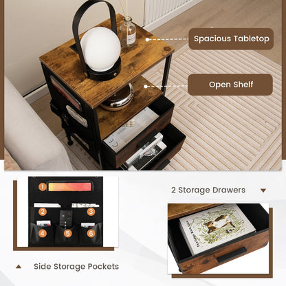 Industrial Bedside Table with USB Ports and AC Outlets for Bedroom Living  Room-1 Piece, Rustic Brown Nightstands   at Gallery Canada