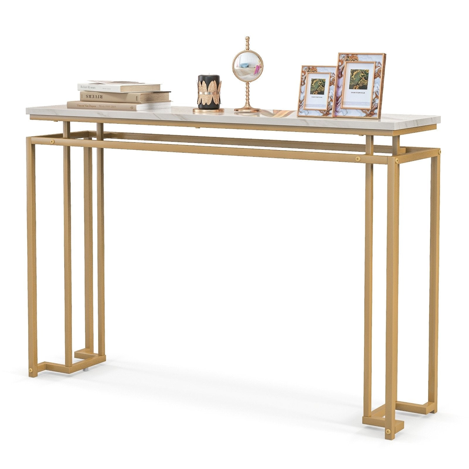 Modern Entryway Table with Gold Heavy-duty Metal Frame and Anti-toppling Kit for Living Room, White Console Tables   at Gallery Canada