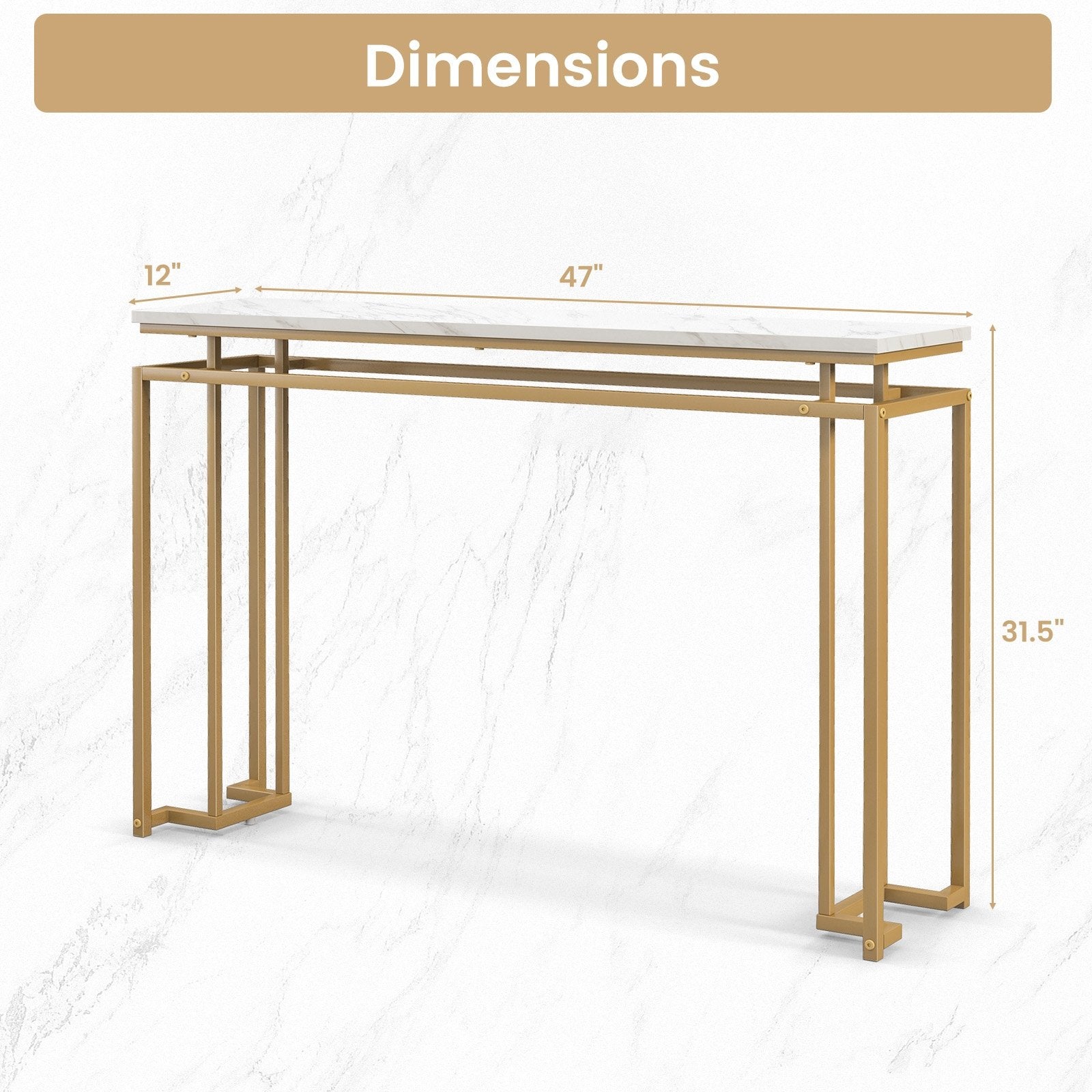 Modern Entryway Table with Gold Heavy-duty Metal Frame and Anti-toppling Kit for Living Room, White Console Tables   at Gallery Canada