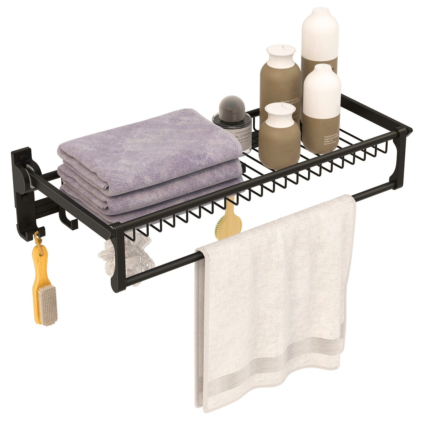 Wall Mounted Towel Shelf with Adjustable Towel Bar and Movable Hooks No Assembly Required Towel Racks   at Gallery Canada