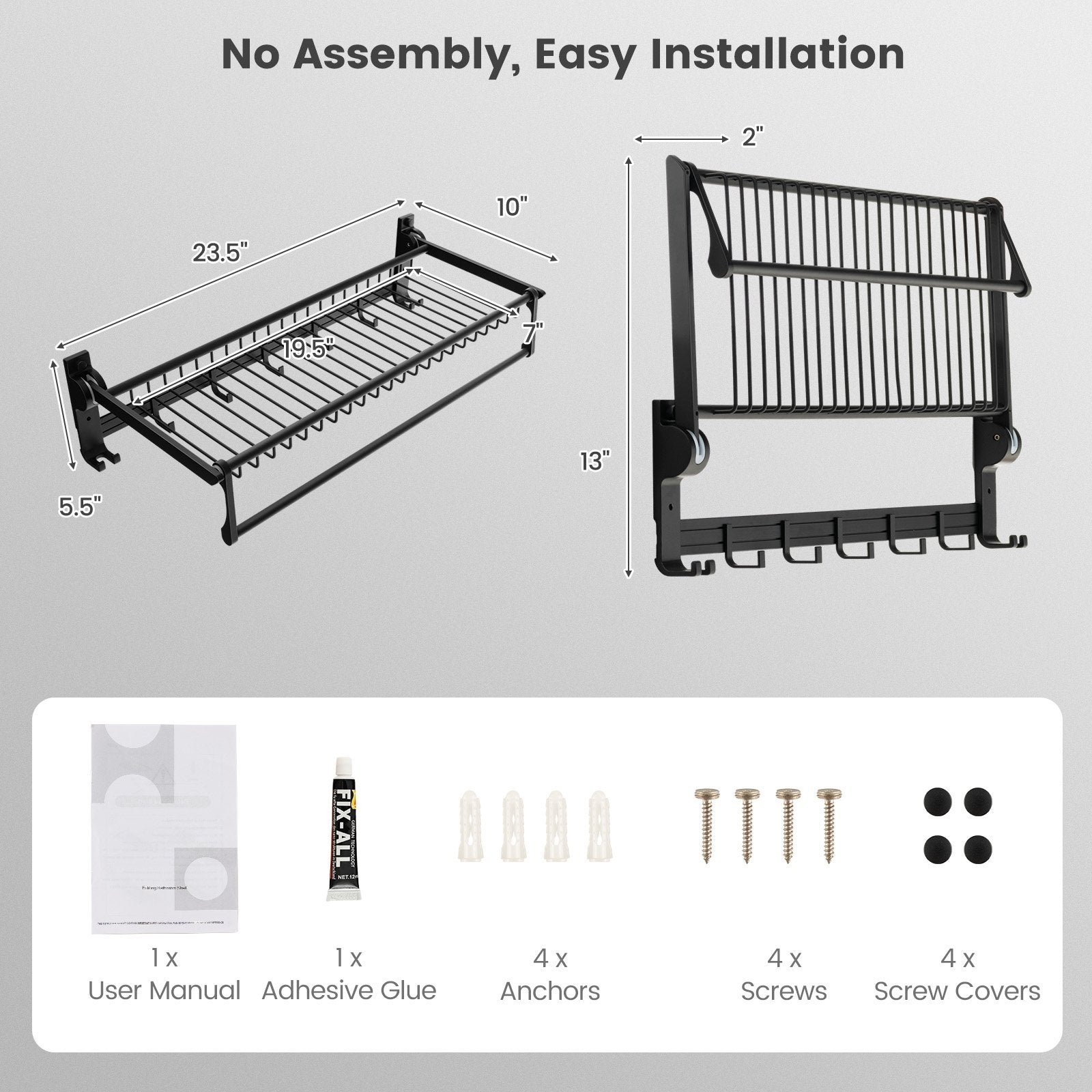 Wall Mounted Towel Shelf with Adjustable Towel Bar and Movable Hooks No Assembly Required Towel Racks   at Gallery Canada