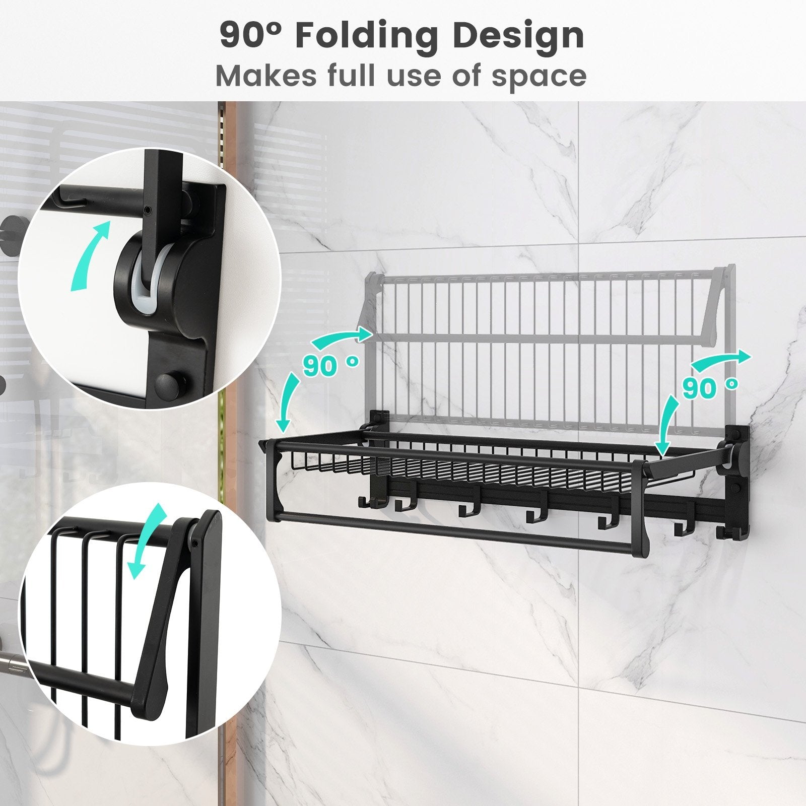 Wall Mounted Towel Shelf with Adjustable Towel Bar and Movable Hooks No Assembly Required Towel Racks   at Gallery Canada