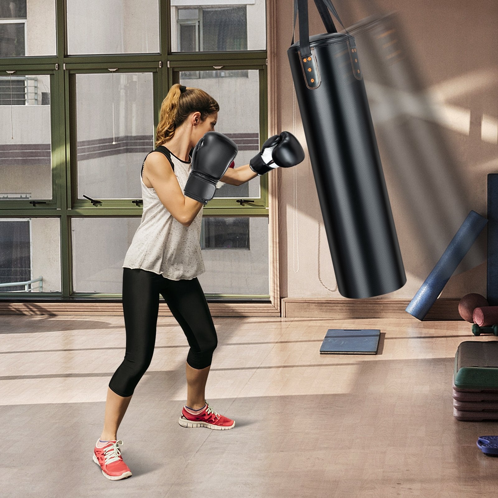 4-In-1 Hanging Punching Bag Set with Punching Gloves and Ceiling Hook, Black Boxing & Martial Arts   at Gallery Canada