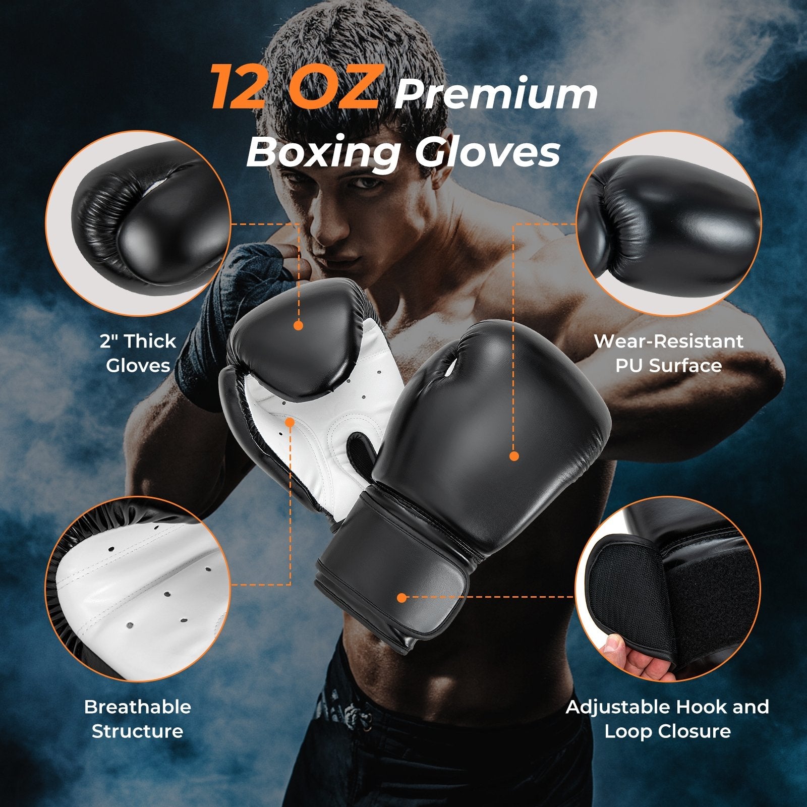 4-In-1 Hanging Punching Bag Set with Punching Gloves and Ceiling Hook, Black Boxing & Martial Arts   at Gallery Canada