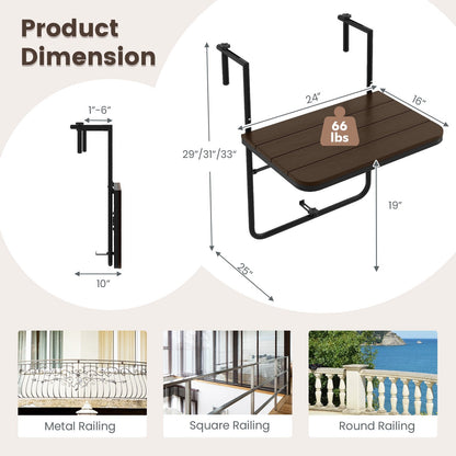 Folding Hanging Table with 3-Level Adjustable Height for Patio Balcony, Coffee Patio Tables   at Gallery Canada