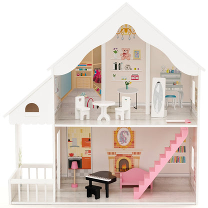 Semi-Opened DIY Dollhouse with Simulated Rooms and Furniture Set, White Play Tents & Playhouse   at Gallery Canada