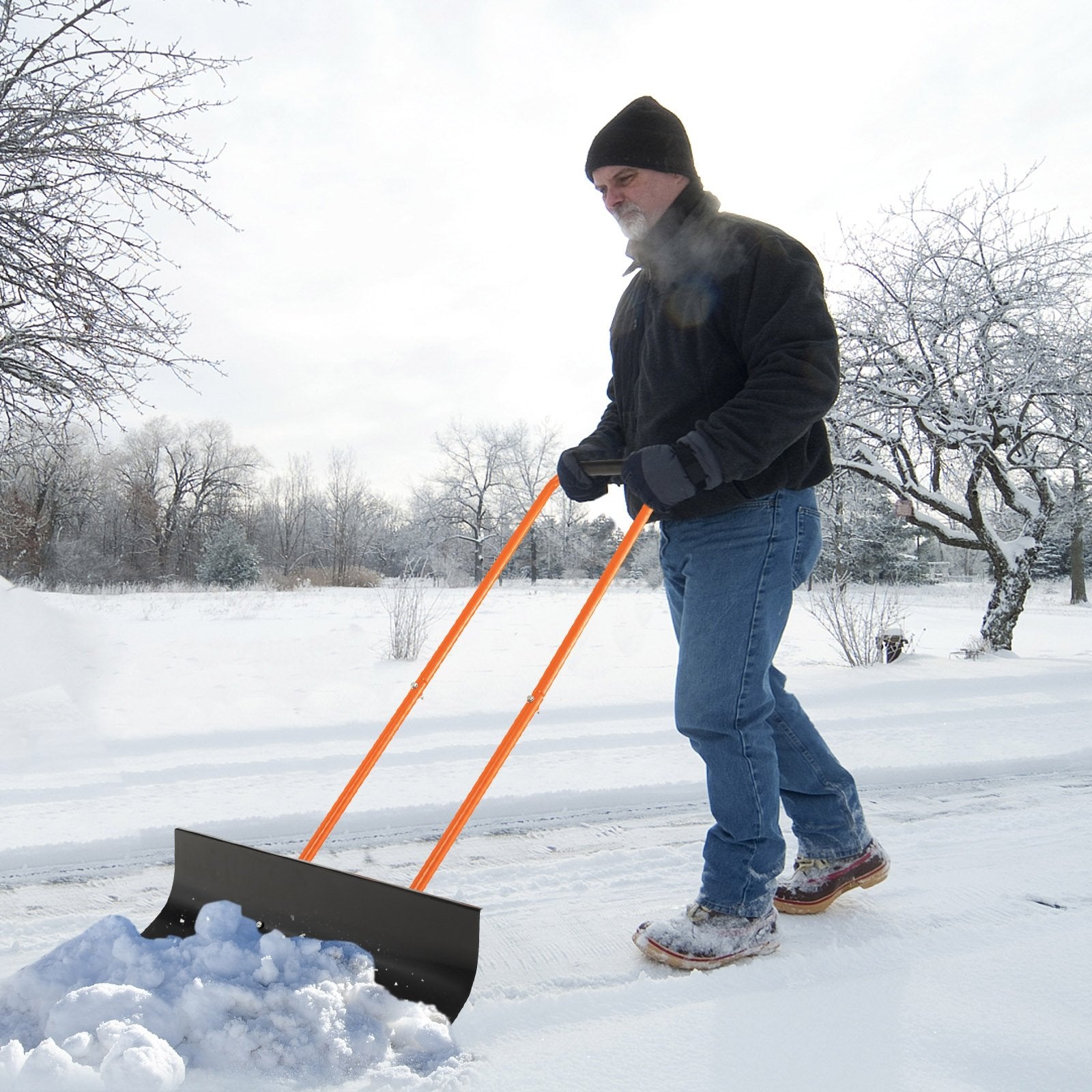 Snow Shovel with Wheels with 30 Inches Wide Blade and Adjustable Handle, Orange Snow Removal   at Gallery Canada