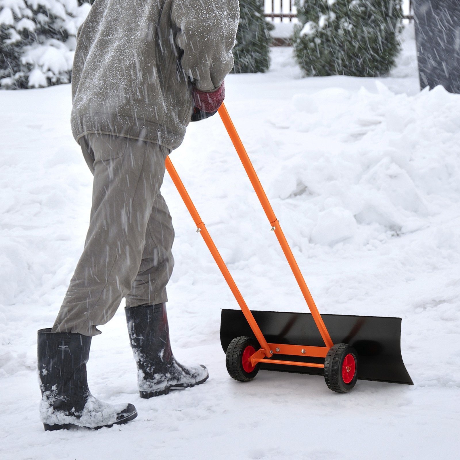 Snow Shovel with Wheels with 30 Inches Wide Blade and Adjustable Handle, Orange Snow Removal   at Gallery Canada