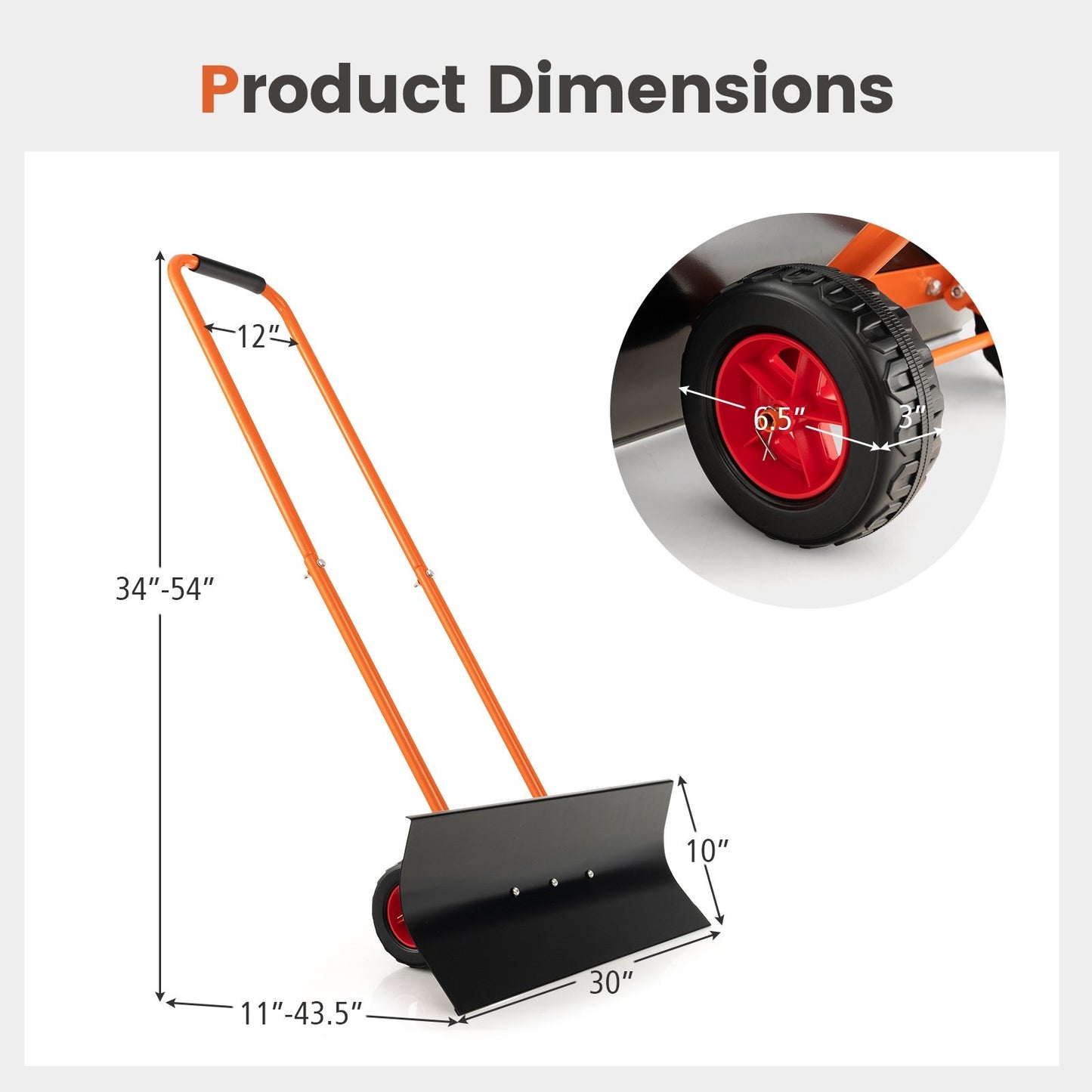 Snow Shovel with Wheels with 30 Inches Wide Blade and Adjustable Handle, Orange Snow Removal   at Gallery Canada