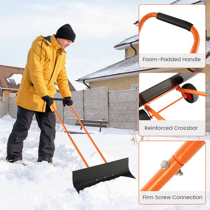 Snow Shovel with Wheels with 30 Inches Wide Blade and Adjustable Handle, Orange Snow Removal   at Gallery Canada