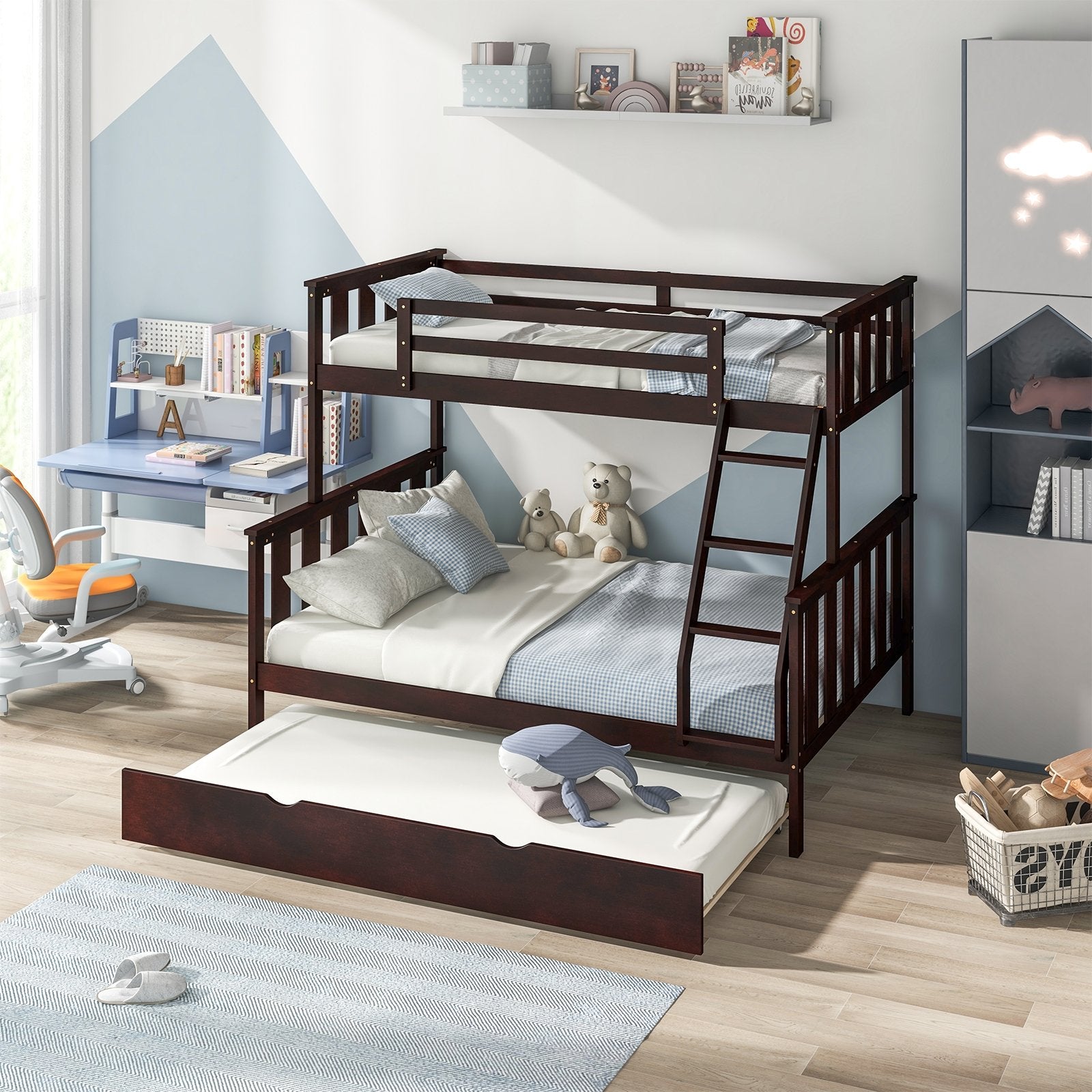 3-in-1 Twin Over Full Bunk Bed with Trundle and Ladder, Espresso Trundle Bed Frame   at Gallery Canada