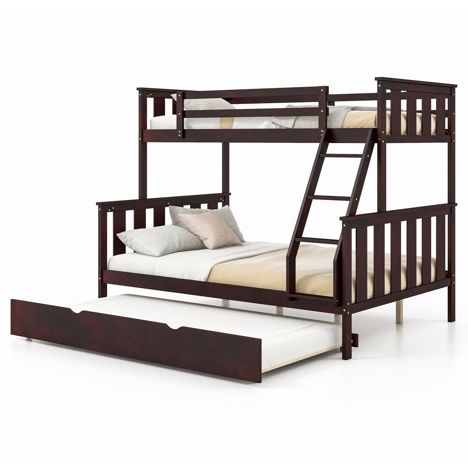 3-in-1 Twin Over Full Bunk Bed with Trundle and Ladder, Espresso Trundle Bed Frame   at Gallery Canada