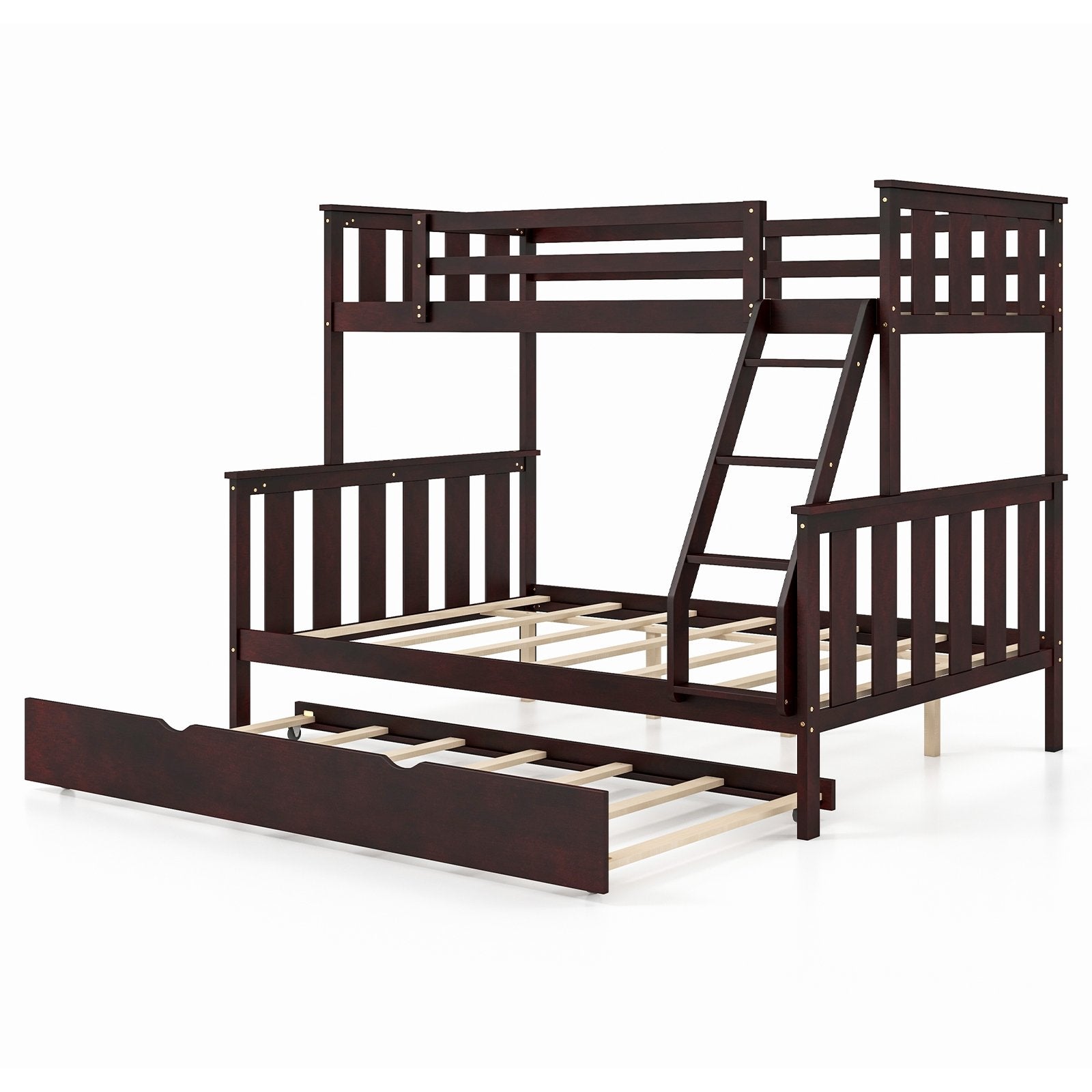 3-in-1 Twin Over Full Bunk Bed with Trundle and Ladder, Espresso Trundle Bed Frame   at Gallery Canada