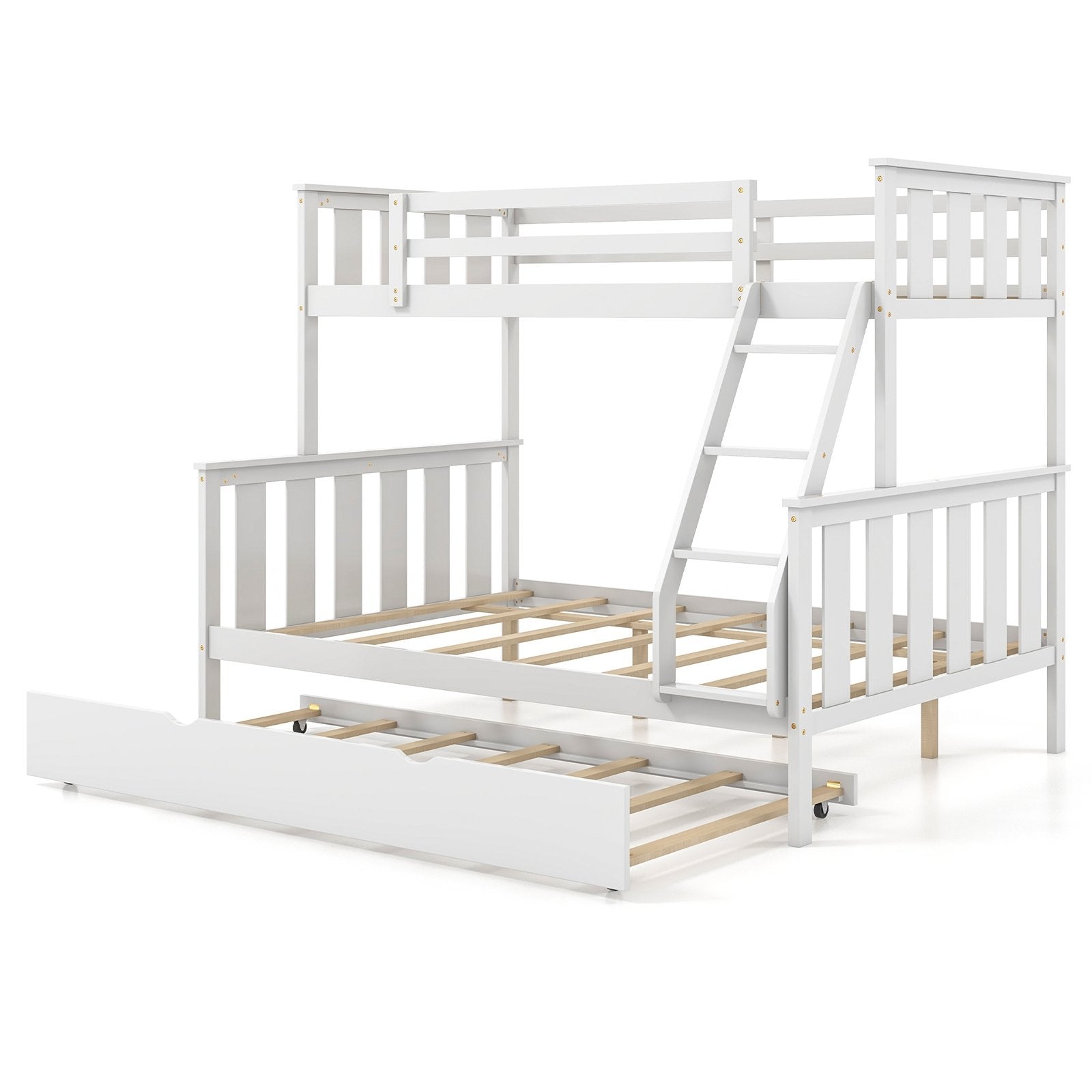 3-in-1 Twin Over Full Bunk Bed with Trundle and Ladder, White Trundle Bed Frame   at Gallery Canada