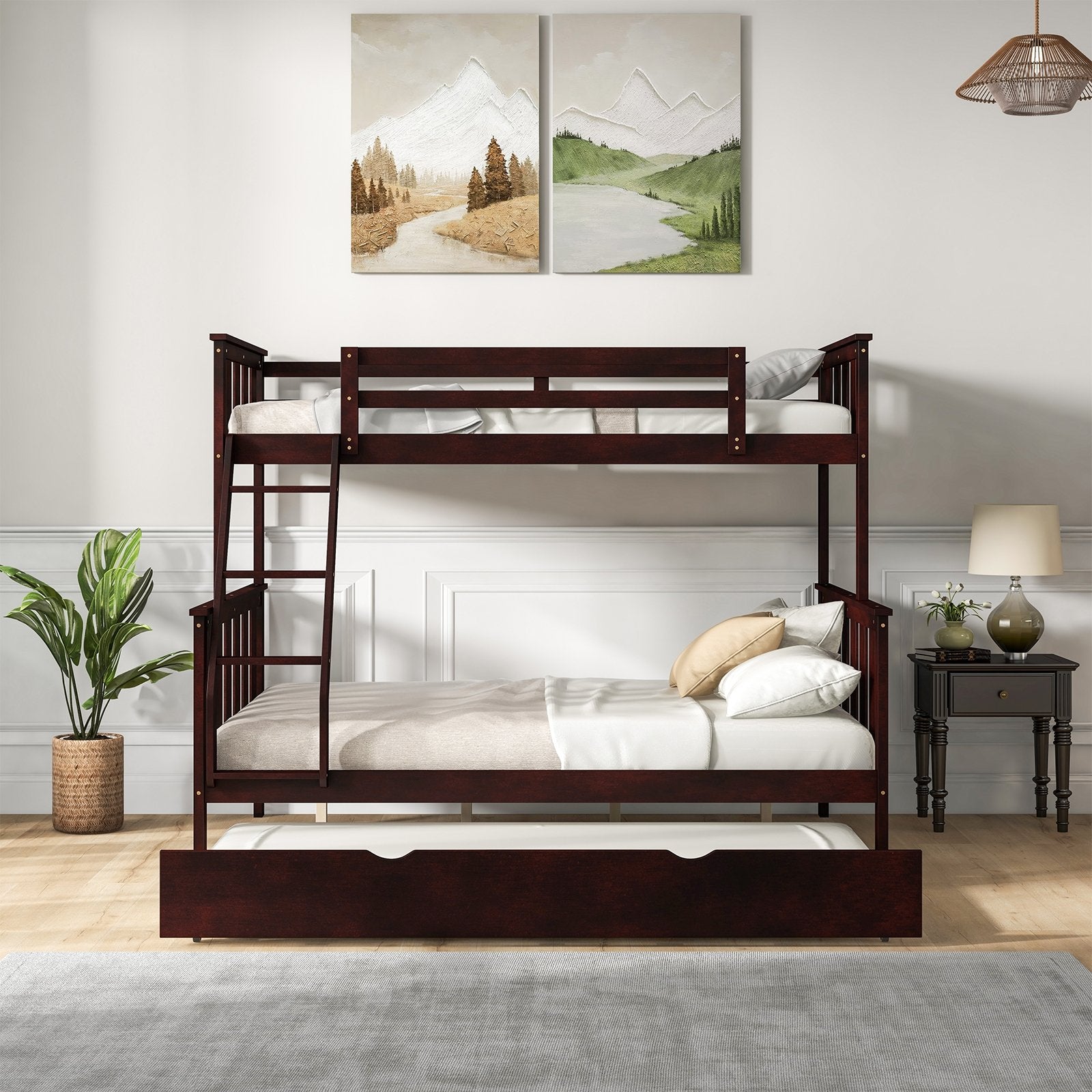 3-in-1 Twin Over Full Bunk Bed with Trundle and Ladder, Espresso Trundle Bed Frame   at Gallery Canada