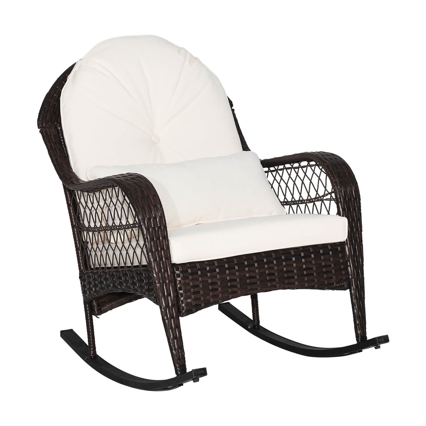 Patio Rattan Rocking Chair with Seat Back Cushions and Waist Pillow, White Patio Rocking Chairs & Gliders   at Gallery Canada