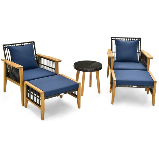 5 Piece Patio Furniture Set with Coffee Table and 2 Ottomans, Navy Patio Conversation Sets   at Gallery Canada