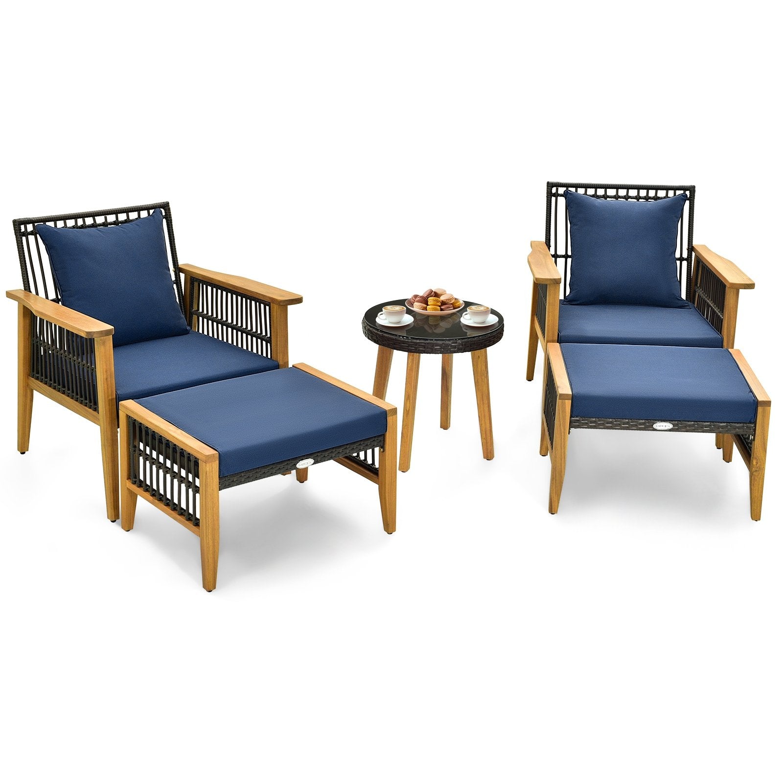 5 Piece Patio Furniture Set with Coffee Table and 2 Ottomans, Navy Patio Conversation Sets   at Gallery Canada