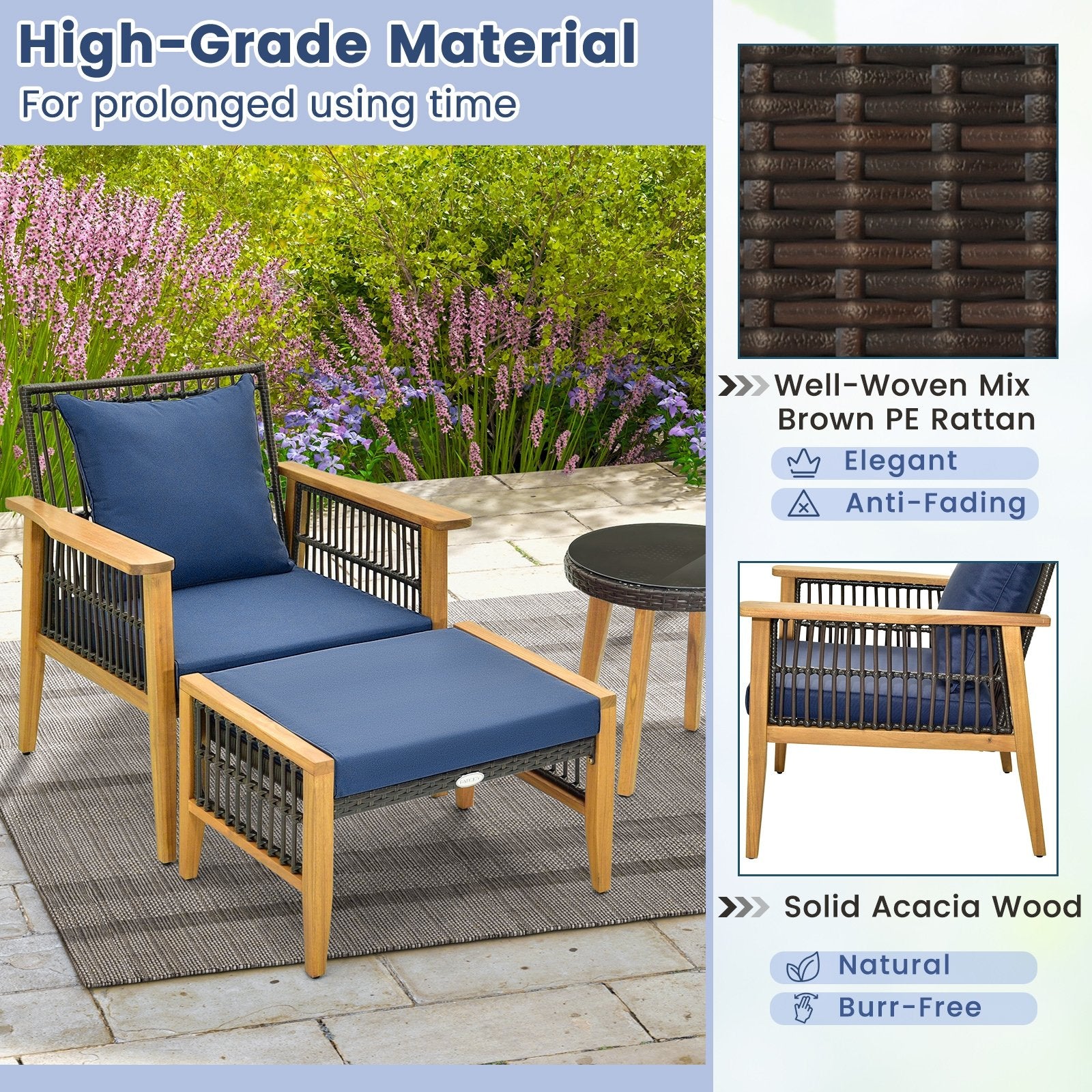 5 Piece Patio Furniture Set with Coffee Table and 2 Ottomans, Navy Patio Conversation Sets   at Gallery Canada