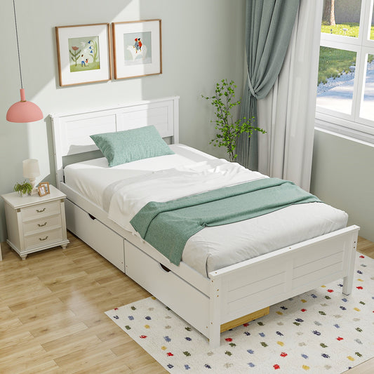 Twin Size Bed Frame with Storage Drawers, White - Gallery Canada