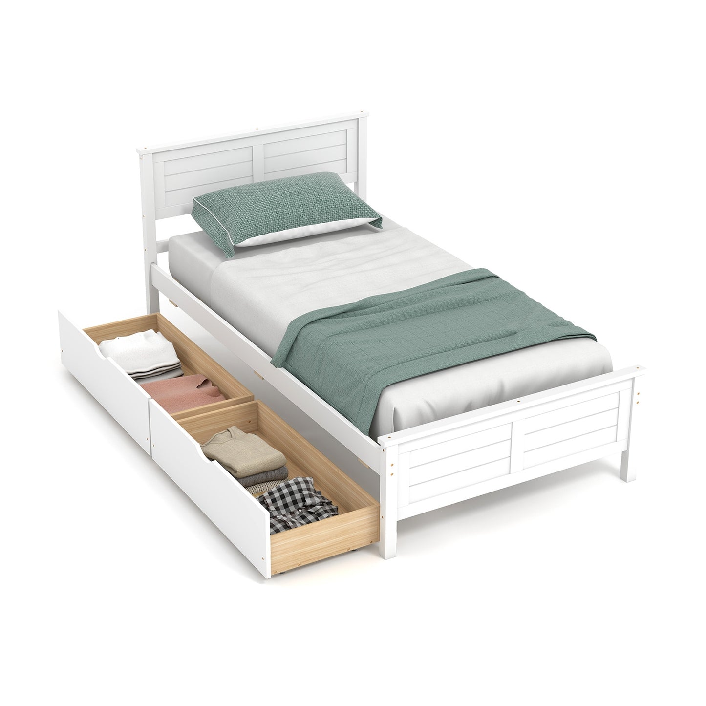 Twin Size Bed Frame with Storage Drawers, White Trundle Bed Frame White  at Gallery Canada