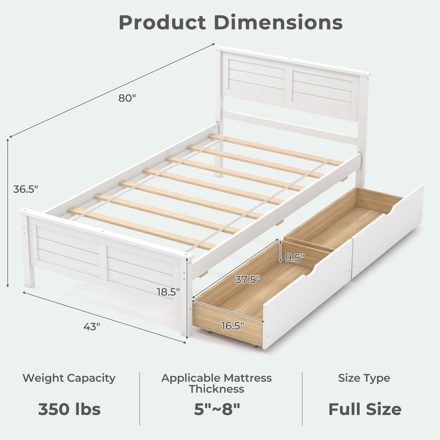 Twin Size Bed Frame with Storage Drawers, White Trundle Bed Frame   at Gallery Canada