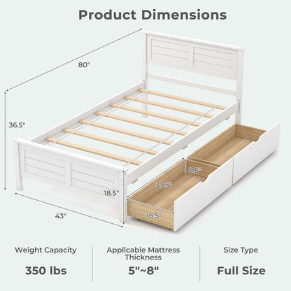 Twin Size Bed Frame with Storage Drawers, White Trundle Bed Frame   at Gallery Canada