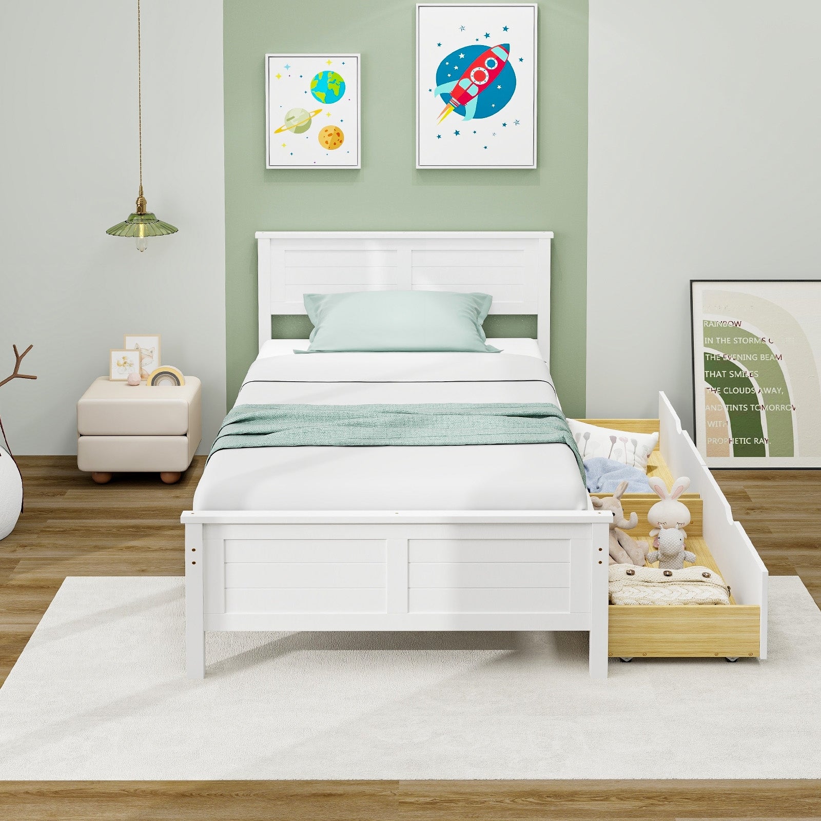 Twin Size Bed Frame with Storage Drawers, White Trundle Bed Frame   at Gallery Canada