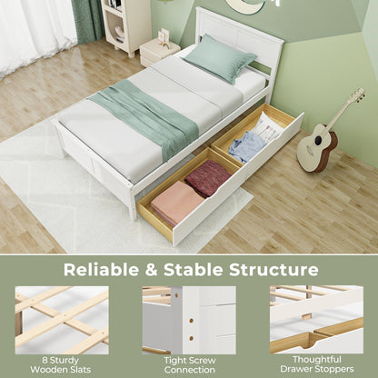 Twin Size Bed Frame with Storage Drawers, White Trundle Bed Frame   at Gallery Canada