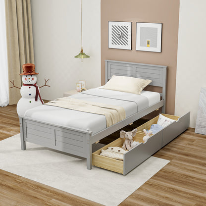 Twin Size Bed Frame with Storage Drawers, Gray Trundle Bed Frame   at Gallery Canada