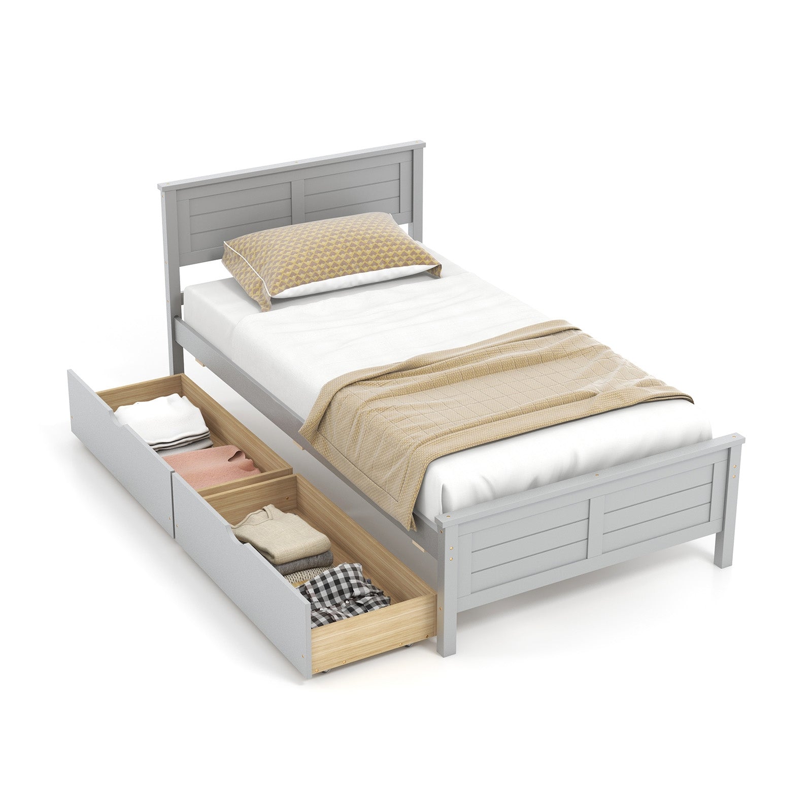 Twin Size Bed Frame with Storage Drawers, Gray Trundle Bed Frame Gray  at Gallery Canada