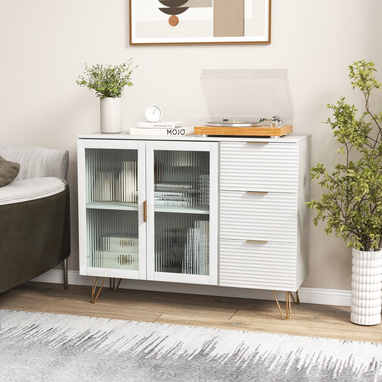 Modern Sideboard Buffet Cabinet with 2 Doors and 3 Drawers for Living Room Dining Room, White Sideboards Cabinets & Buffets   at Gallery Canada