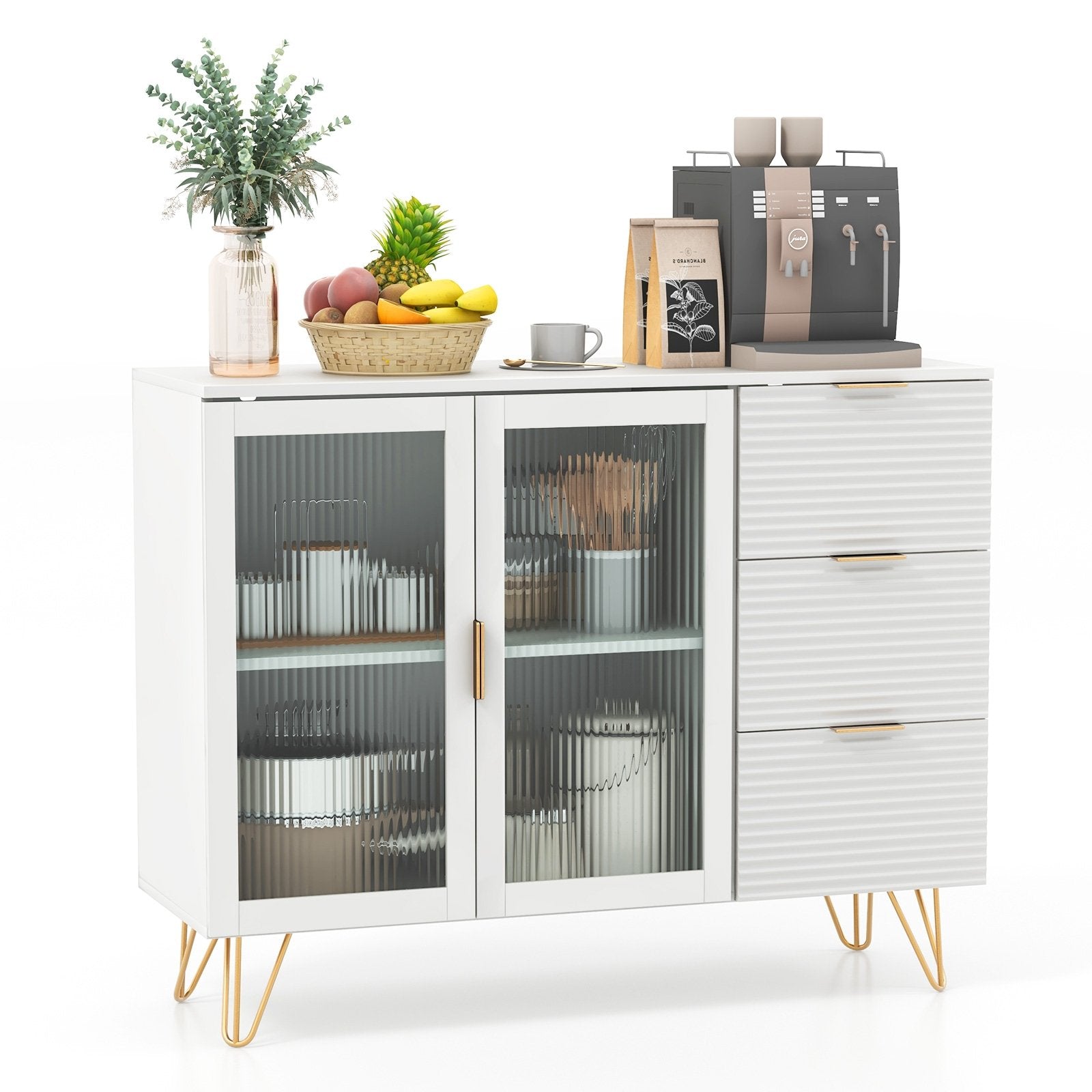 Modern Sideboard Buffet Cabinet with 2 Doors and 3 Drawers for Living Room Dining Room, White Sideboards Cabinets & Buffets   at Gallery Canada