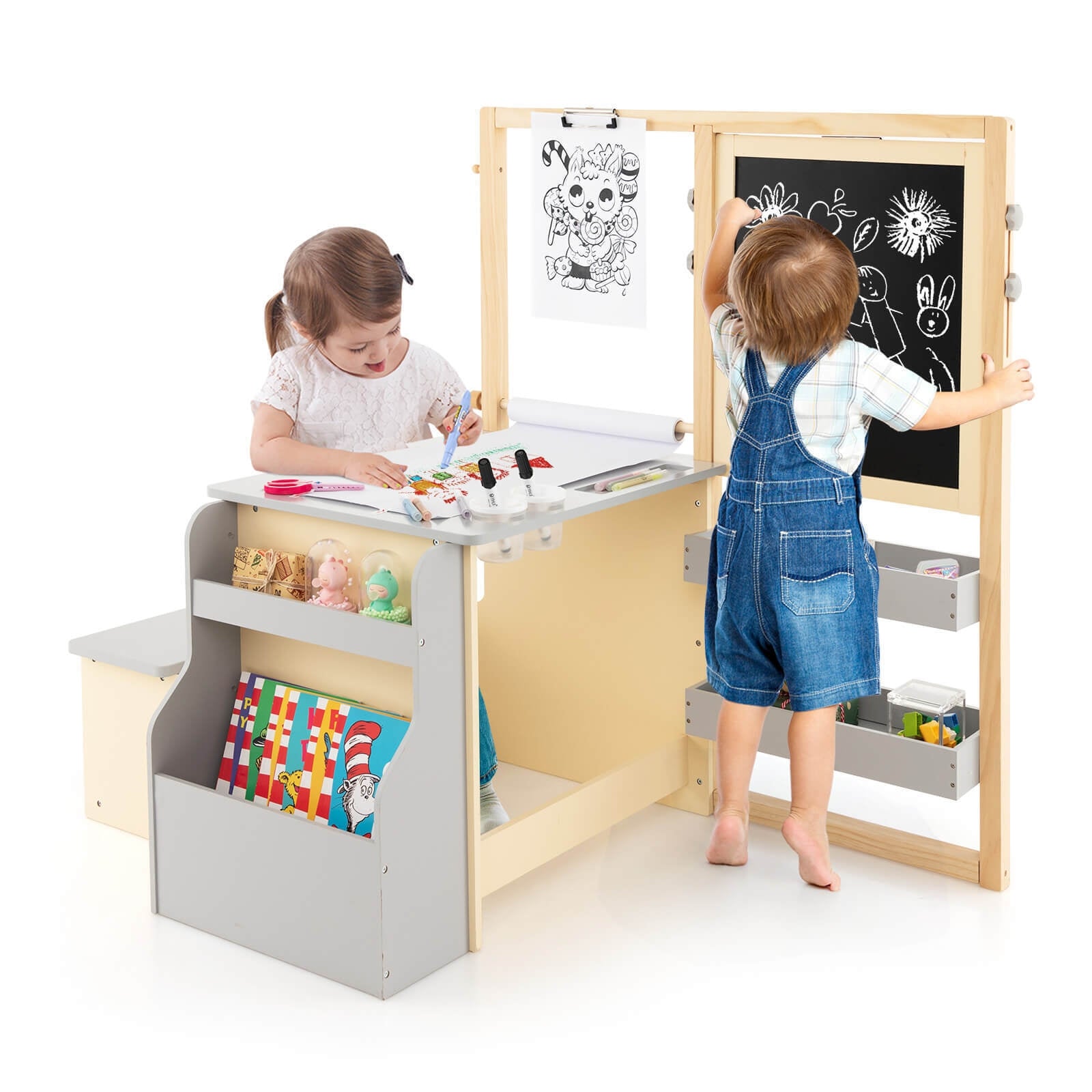 Kids Art Center Wooden Table Bench Set, Gray Kids Table & Chair Sets   at Gallery Canada