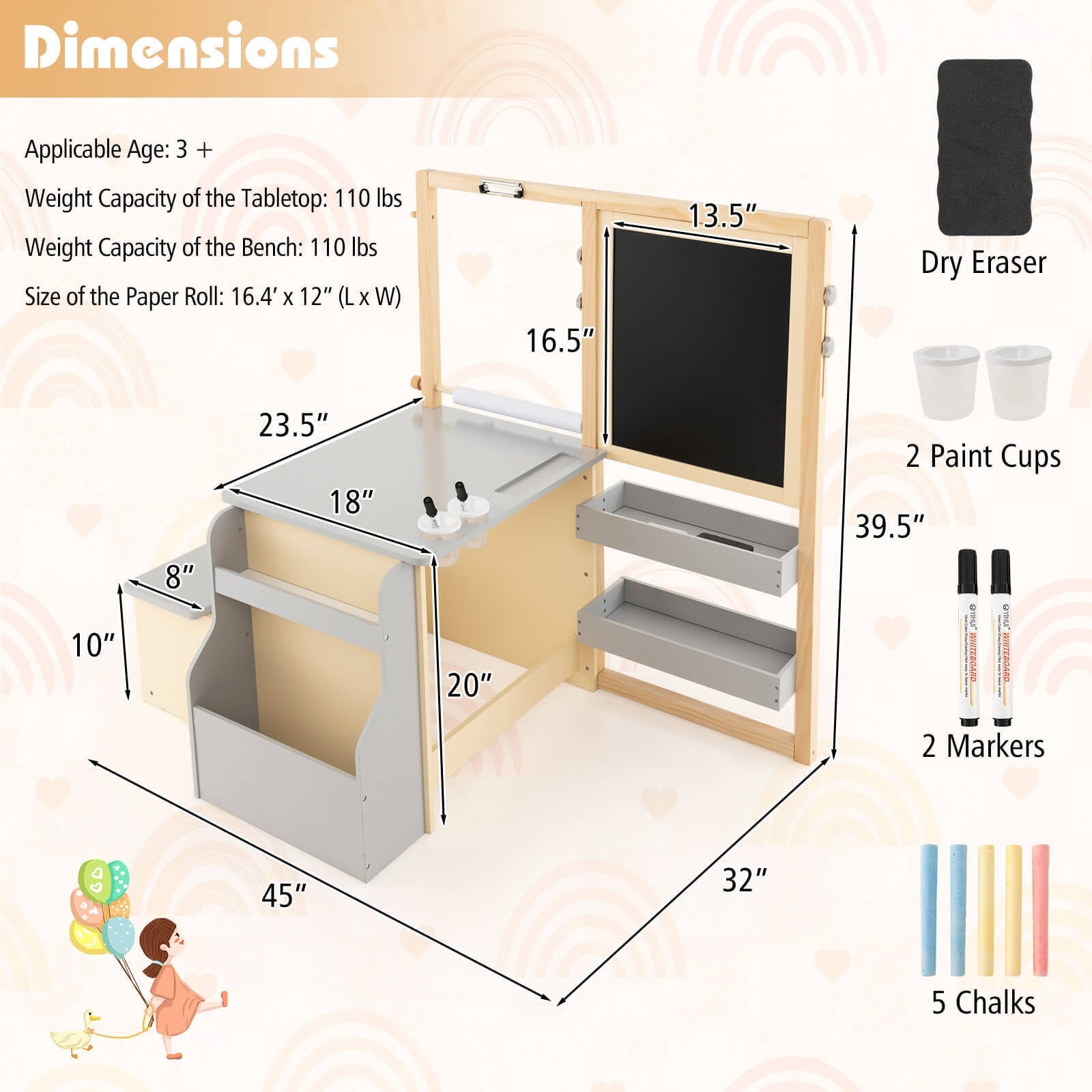 Kids Art Center Wooden Table Bench Set, Gray Kids Table & Chair Sets   at Gallery Canada