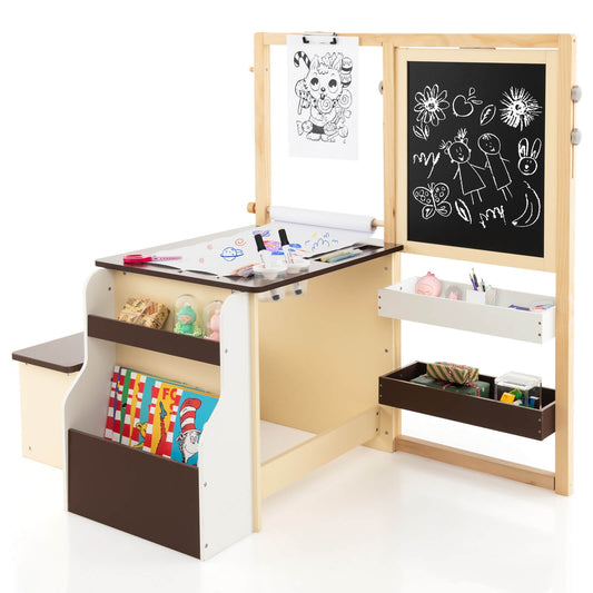 Kids Art Center Wooden Table Bench Set, Brown Kids Table & Chair Sets Brown  at Gallery Canada