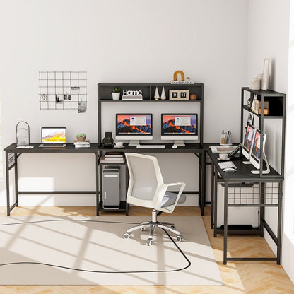 L-shaped Desk with Power Outlet Hutch, Black L-Shaped Desks   at Gallery Canada