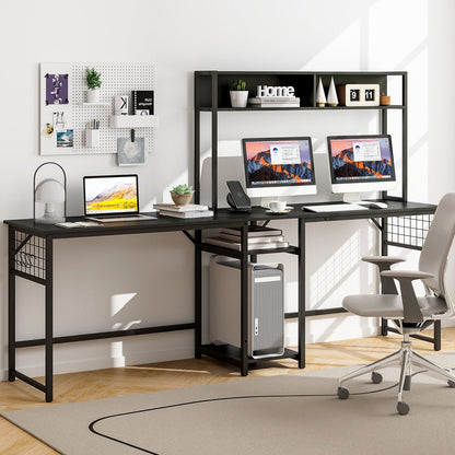 L-shaped Desk with Power Outlet Hutch, Black L-Shaped Desks   at Gallery Canada