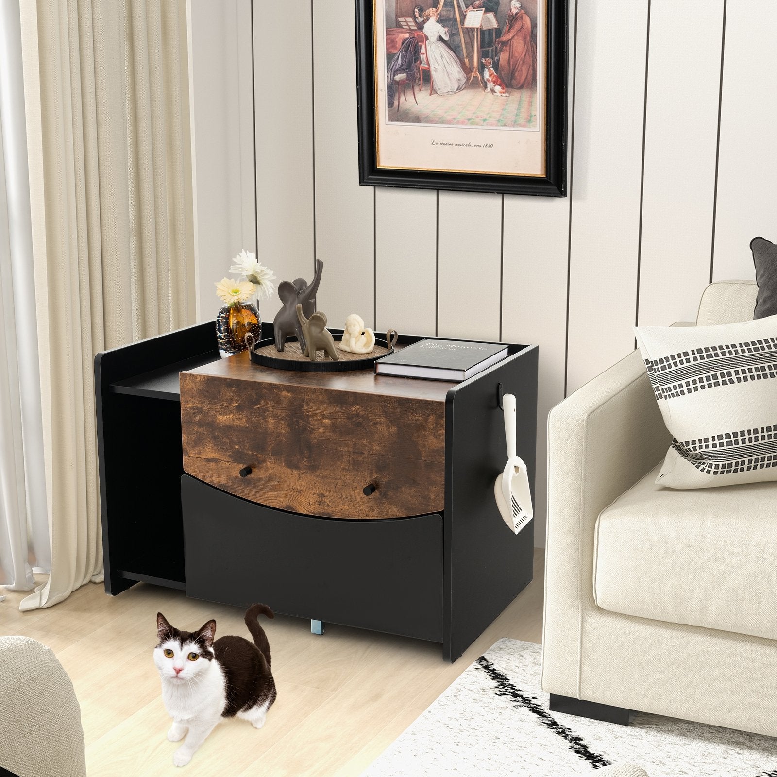 Cat Litter Box Enclosure with Pull-out Drawer, Black Cat Houses   at Gallery Canada