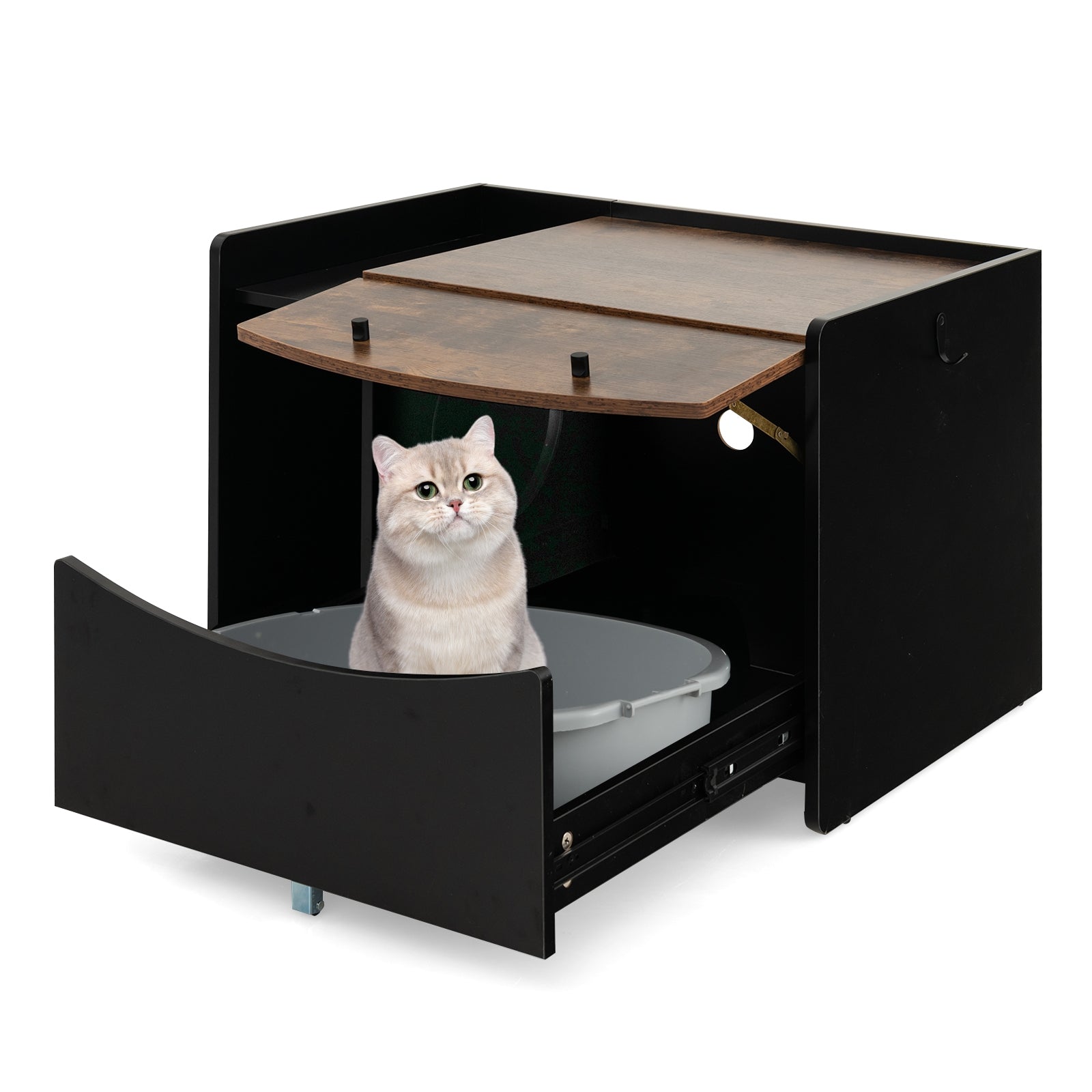Cat Litter Box Enclosure with Pull-out Drawer, Black Cat Houses at Gallery Canada