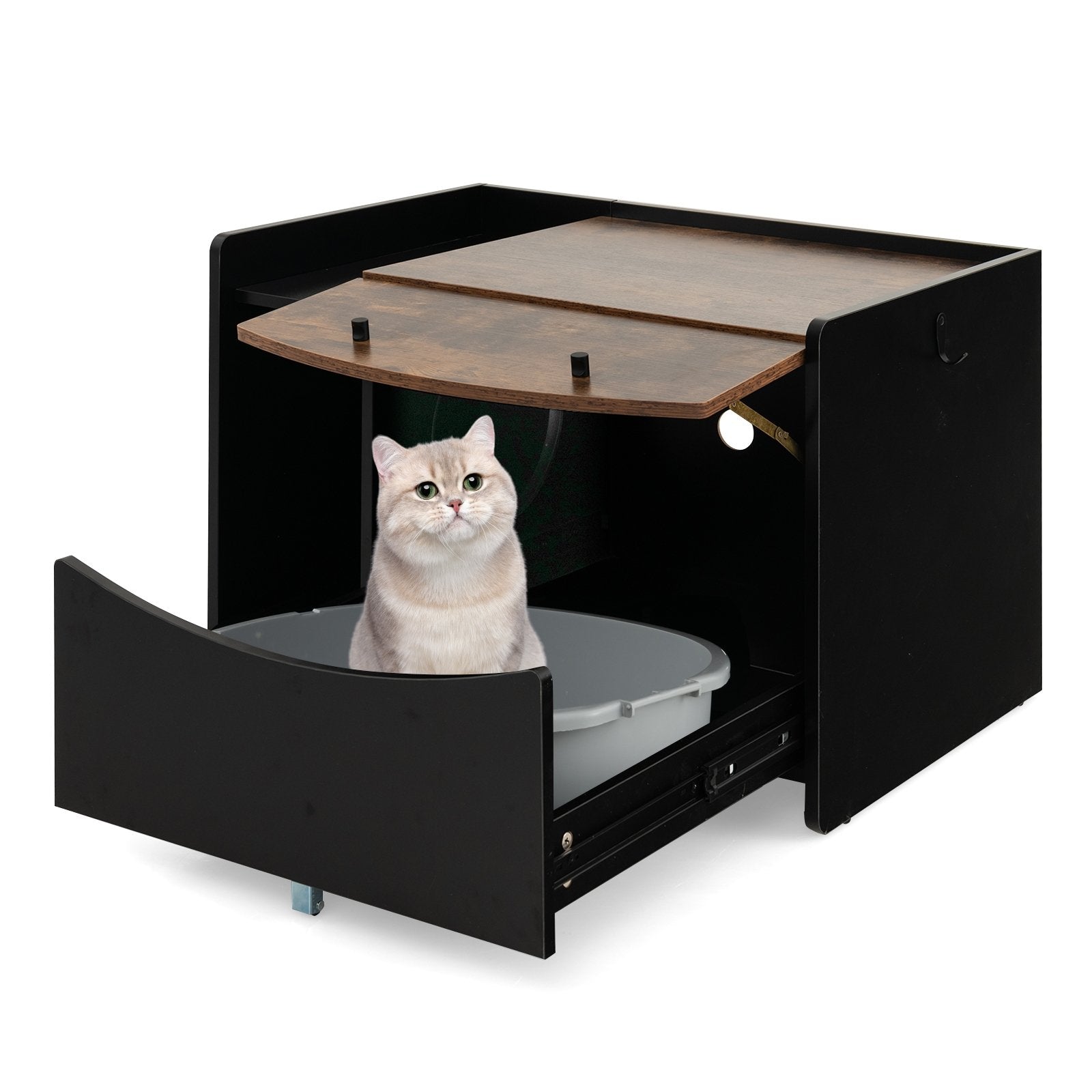 Cat Litter Box Enclosure with Pull-out Drawer, Black Cat Houses   at Gallery Canada