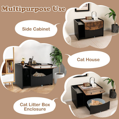 Cat Litter Box Enclosure with Pull-out Drawer, Black Cat Houses   at Gallery Canada